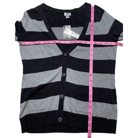 Worthington‎ Black Gray Stripe Light Weight Cardigan Button Down Sz Medium NEW - Picture 3 of 8